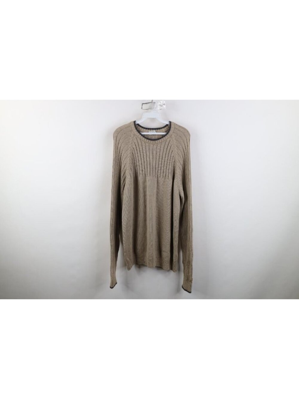 Vintage 90s Y2K Columbia Crewneck Sweater Mens Size L Beige Cotton Knit Faded